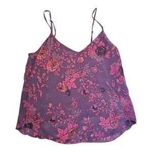 Wilfred Aritzia 100% Silk Floral Purple Lightweight Bohemian Chic Top sz M
